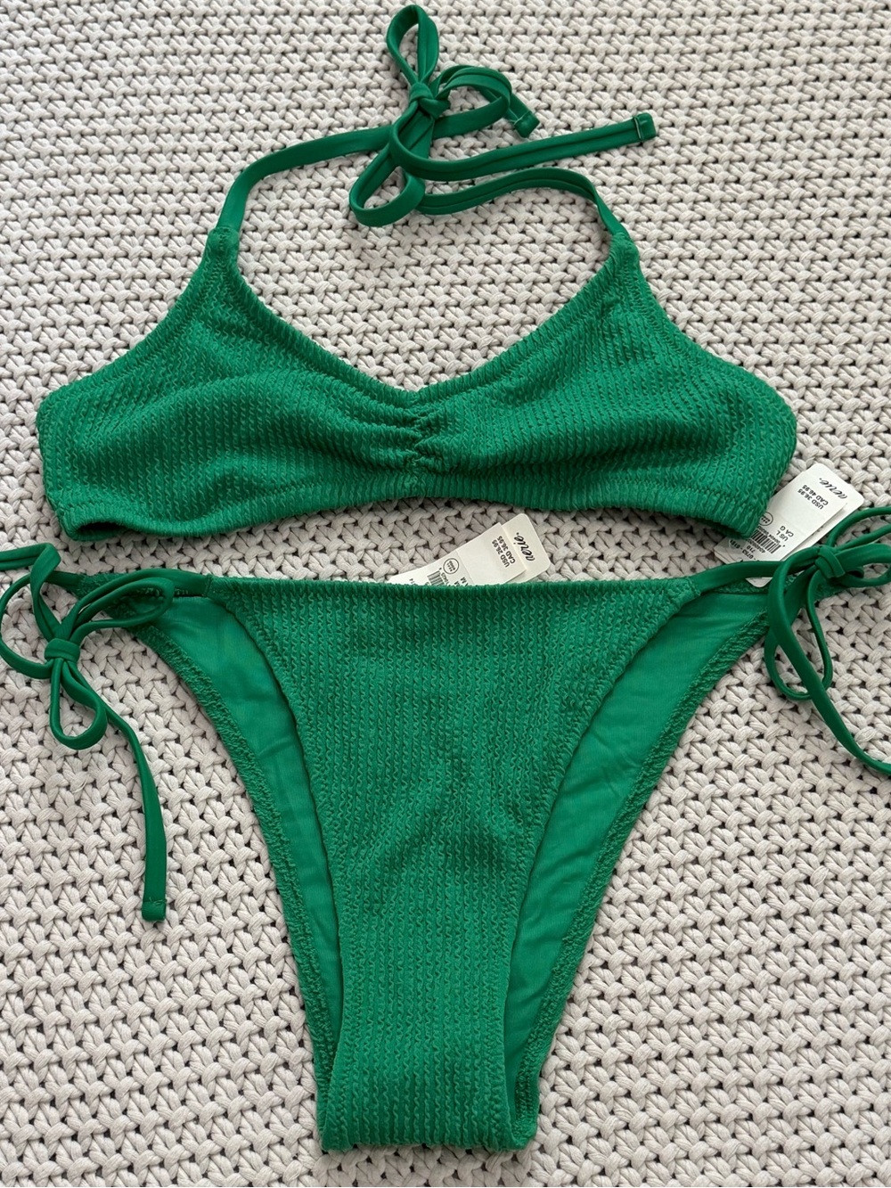 NWT Aerie Kelly Green Ribbed Bikini Set - Large Top / Medium Bottoms